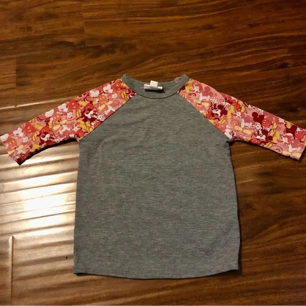 Lula Roe Girls Disney Mickey Mouse Baseball Three Quarter Sleeved Shirt Size 2